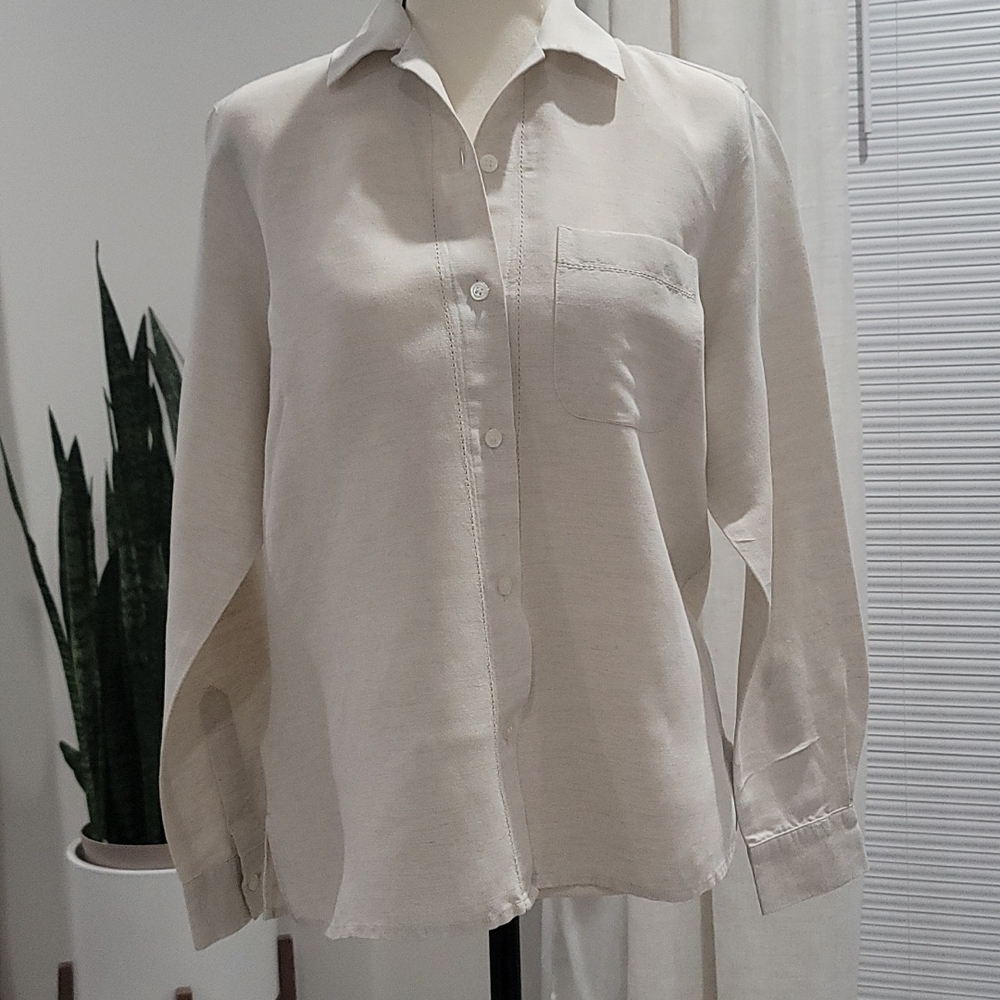 Crazy Horse By Liz Claiborne Linen Blend Button Up Blouse Size S